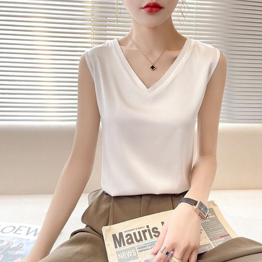 RW2022-D39真丝吊带背心女内搭打底配西装桑蚕丝缎面24夏V领白色外穿小吊带 商品图0