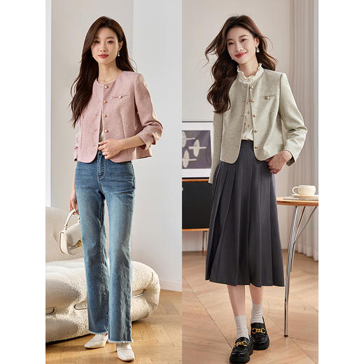 【年货节】熙世界复古小香风外套小个子2025秋季新款气质正肩圆领短款上衣 商品图3