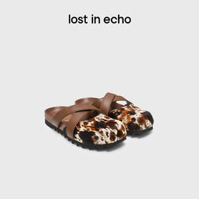 赵露思同款lost in echo2024秋季新款休闲牛皮交叉条带包头勃肯鞋外穿拖鞋女