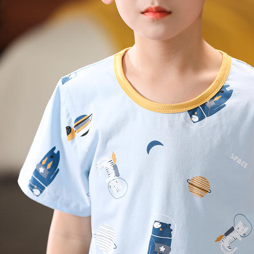 芬腾夏季男童睡衣短袖短裤宝宝纯棉薄款卡通儿童小男孩家居服套装 商品图1