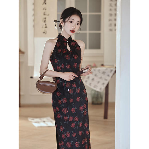 黑色无袖玫瑰旗袍夏季改良新中式LSB2918 商品图3