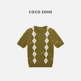 COCO ZONE 小香风菱格撞色针织衫圆领短袖上衣CC1C1837