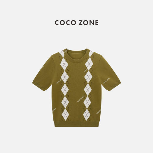 COCO ZONE 小香风菱格撞色针织衫圆领短袖上衣CC1C1837 商品图0