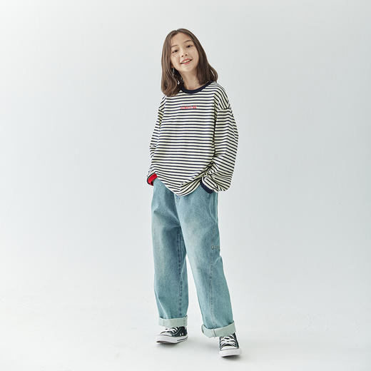 棵初2024秋季新品儿童分割造型牛仔裤亲子装茧型慵懒宽松百搭长裤 商品图3
