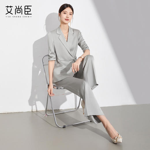 国风新中式西装套装女2024夏高级感两件套女装七分袖休闲外套薄款 商品图4