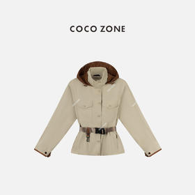 COCO ZONE 复古撞色拼接连帽外套百搭长袖上衣CC1C1626
