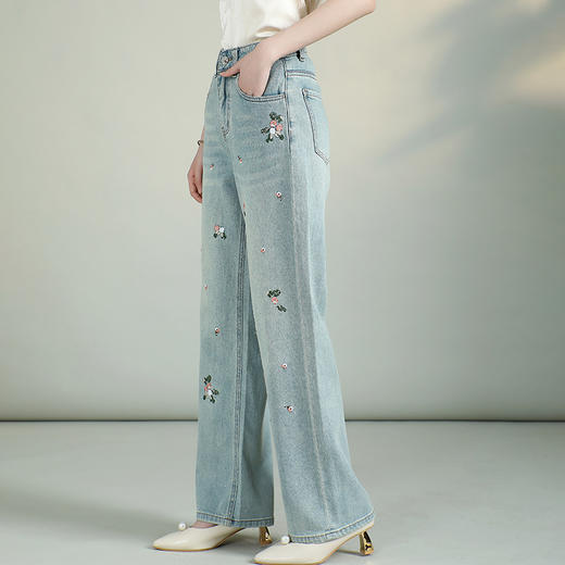 烫钻牛仔裤夏季高腰显瘦中国风刺绣AYK12378 商品图1