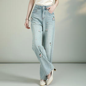 烫钻牛仔裤夏季高腰显瘦中国风刺绣AYK12378