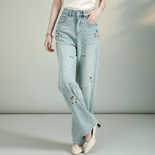烫钻牛仔裤夏季高腰显瘦中国风刺绣AYK12378 商品图0