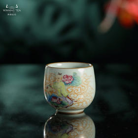 问鼎汝瓷鼎峰系列天青金钟杯（童子戏荷）