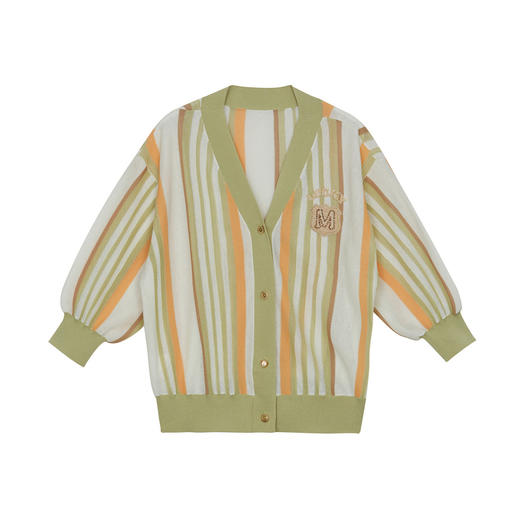 谜底针织开衫分袖女2024秋季新品文艺风彩条V领短款毛衫243MZ1261 商品图4