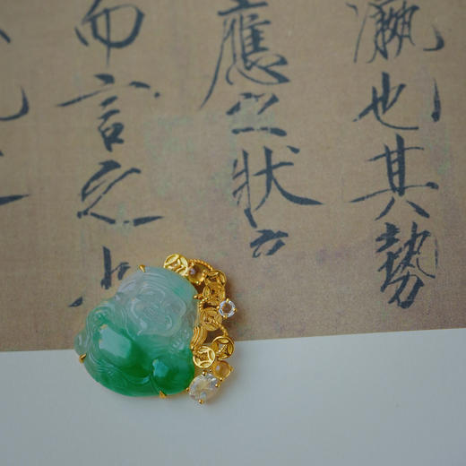 龢盒原创 冰飘阳绿小精品翡翠小财神吊坠 商品图2