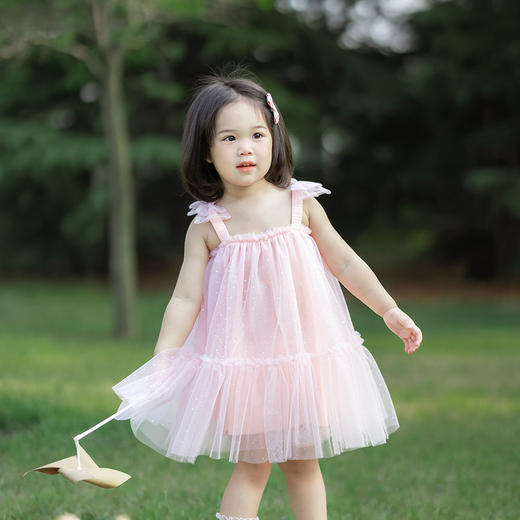 【蝴蝶结亮片吊带连衣裙】女童亮片吊带裙夏薄款2024新款蝴蝶结公主裙3-6岁儿童洋气连衣裙 商品图2