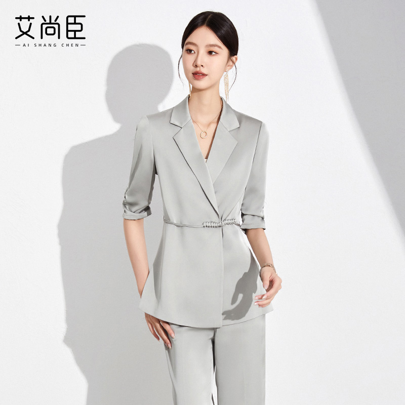 国风新中式西装套装女2024夏高级感两件套女装七分袖休闲外套薄款