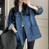 雀说牛仔外套新款复古简约休闲宽松翻领百搭宽松廓形上衣AL695 商品缩略图0