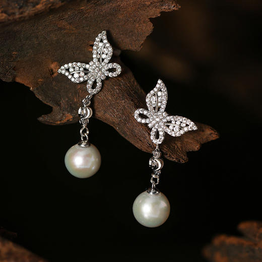 Manreya玛芮雅蝴蝶梦境爱迪生珍珠耳环气质简约百搭珍珠耳钉 商品图3