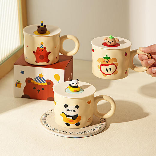 积分免费兑：摩登主妇动物派对马克杯带盖陶瓷杯子办公室水杯早餐杯情侣咖啡杯游泳熊猫 商品图5