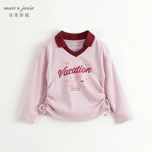 马克珍妮女童复古字母印花弹力长袖T恤儿童上衣秋装新款241275 商品图2