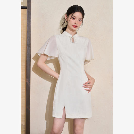 精致典雅小立领荷叶袖连衣裙女春季新款修身古典新式旗袍V0740443 商品图3