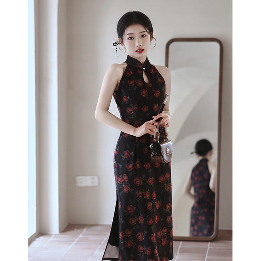 黑色无袖玫瑰旗袍夏季改良新中式LSB2918 商品图2