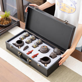 「紫砂礼盒」高档紫砂功夫茶具礼盒套装 整套家用简约陶瓷泡茶壶餐饮用具