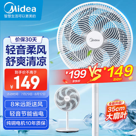 积分免费兑：美的（Midea）【品质推荐】七叶轻音柔风电风扇/家用省电落地扇/台式电扇/广角摇头节能宿舍小型风扇 SAE35CA 商品图1