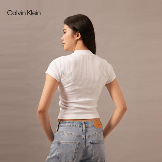 CKJ新款女士简约ck刺绣螺纹拉链半开襟短袖T恤J223564 商品图2