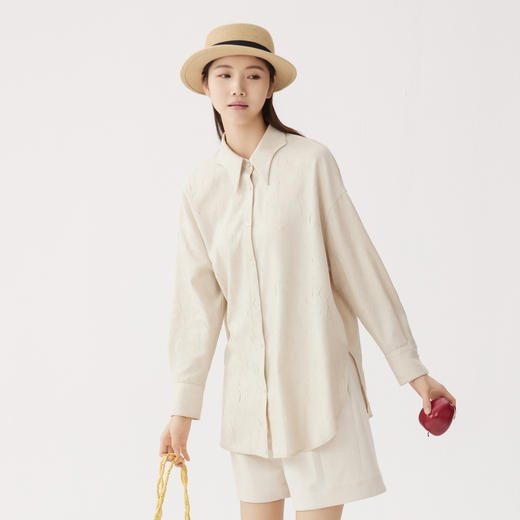 谜底中长款衬衫长袖女2024秋新品通勤风设计感宽松衬衣243MC1212 商品图1