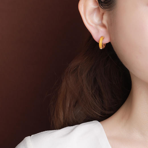 S925纯银镀金蜜蜡复古新中式，祥云镂空弯管耳环国潮气质耳夹CW-EJ00464 商品图3