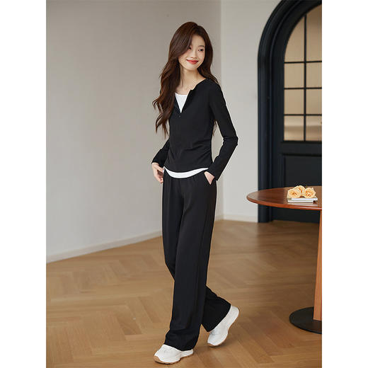【专属特价】熙世界黑色假两件上衣休闲阔腿裤子两件套装2025秋装搭配一整套 商品图5