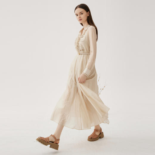 谜底两件套连衣裙长袖2024秋通勤风优雅浪漫长裙配腰带243ML1188 商品图1