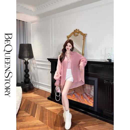 BeQueenStory【浪漫旋律】蓬松肌理感48支双股精纺进口羊毛长袖衬衫 商品图4