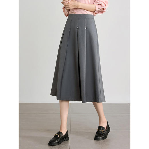 【五折购】熙世界灰色百褶a字半身裙2025秋季新款西装裙子中长款显瘦伞裙 商品图2