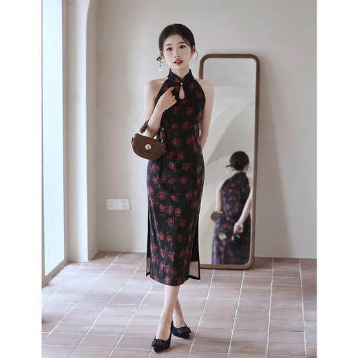 黑色无袖玫瑰旗袍夏季改良新中式LSB2918 商品图1