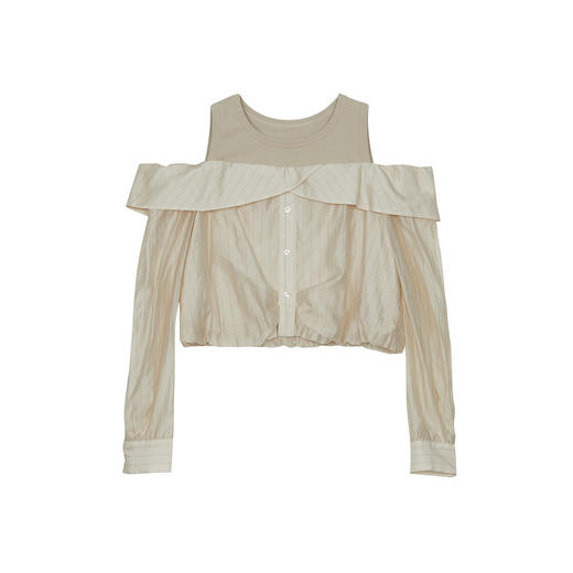 谜底露肩上衣长袖女士2024秋季新品复古通勤气质短衬衫243MS0977 商品图4