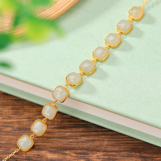 【骄阳踏水】S925银镀金和田玉晴水玉手链【CW-SL11648】 商品图2