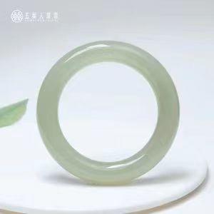和田玉手镯-水青浅色宽条9A01A 商品图0