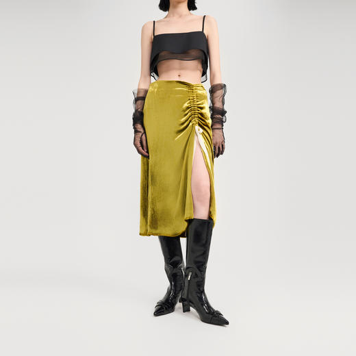 [捡漏价]lost in echo2024秋季新款设计师品牌复古侧开衩丝绒半身裙短裙女 商品图0