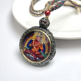 铜镶朱砂吊坠-普贤菩萨圆牌