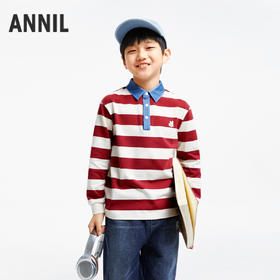 男童撞色翻领条纹T新款安奈儿童装实体店同款AB431562