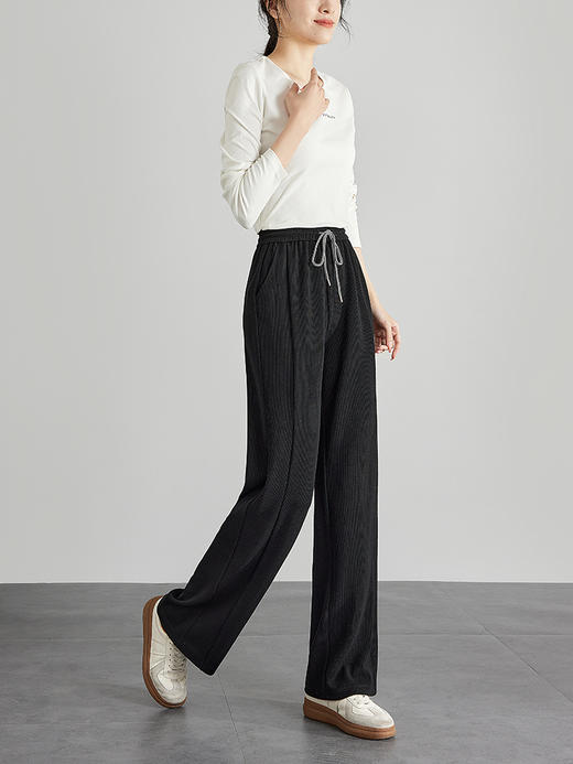 【129选3件，不退换】熙世界白色窄版直筒阔腿裤高腰2025秋季新款垂感休闲长裤糯米裤 商品图4