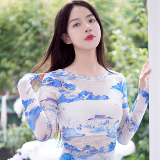 I‘d爱帝女士国风网纱抽褶长袖衫外搭罩衫 商品图7