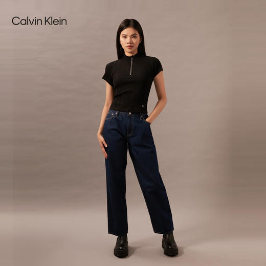 CKJ新款女士简约ck刺绣螺纹拉链半开襟短袖T恤J223564 商品图5