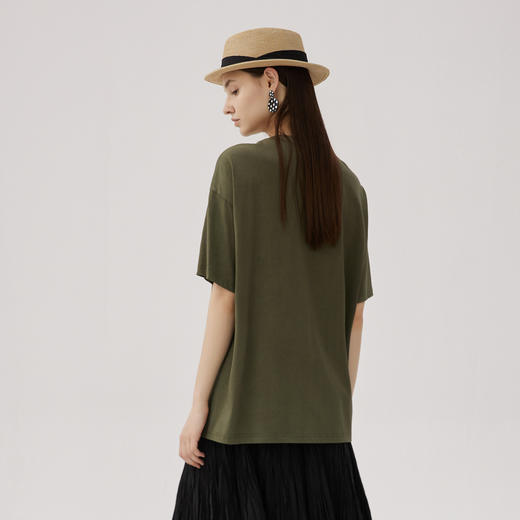 谜底绣花中长款T恤短袖女士2024秋新品复古百搭宽松上衣243MT0962 商品图2