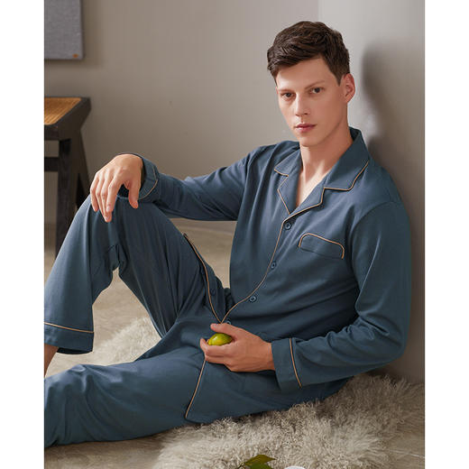 芬腾纯棉秋季男士睡衣春秋款长袖秋冬男款大码中年全棉家居服套装 商品图2