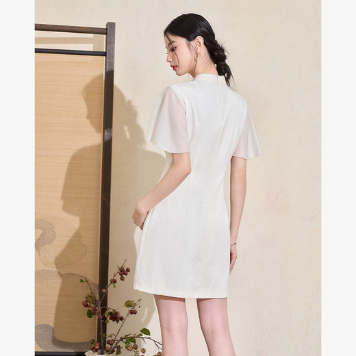 精致典雅小立领荷叶袖连衣裙女春季新款修身古典新式旗袍V0740443 商品图4