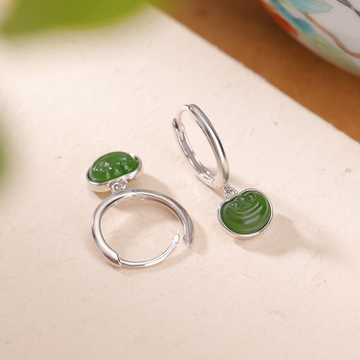 【碧玉平安】S925银和田玉如意锁耳坠【CW-EJ00468】 商品图2