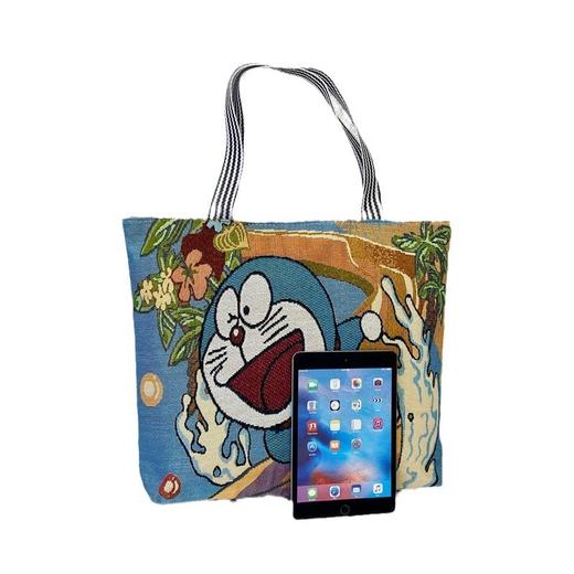 新款女帆布手提单肩大包包卡通织锈简约大容量购物袋短途旅行大包 商品图4