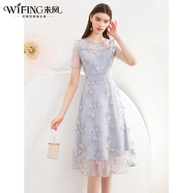 未风灰色网纱连衣裙女夏2024年夏季新款女装时尚气质优雅收腰裙子