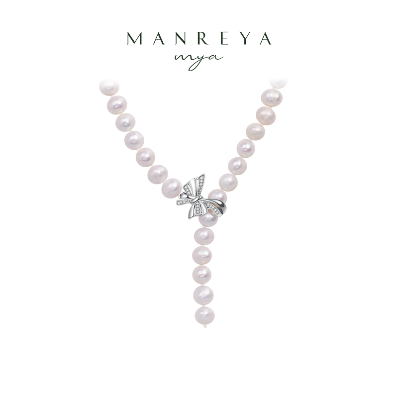 Manreya玛芮雅温柔蝶语法式蝴蝶珍珠项链锁骨链个性时尚饰品